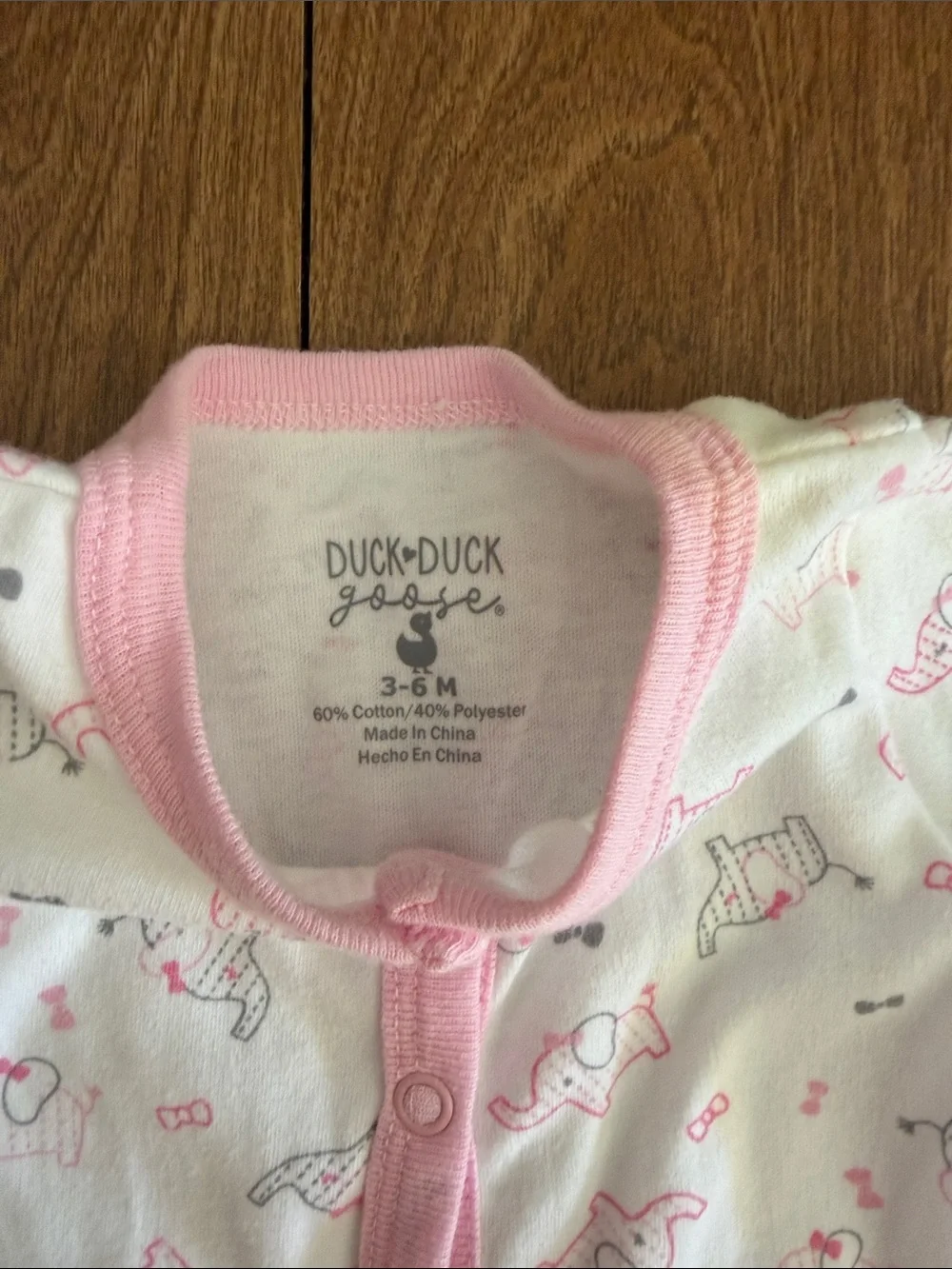 Duck Duck Goose - Baby Girls Pink Trim Footed One-Piece Sleeper